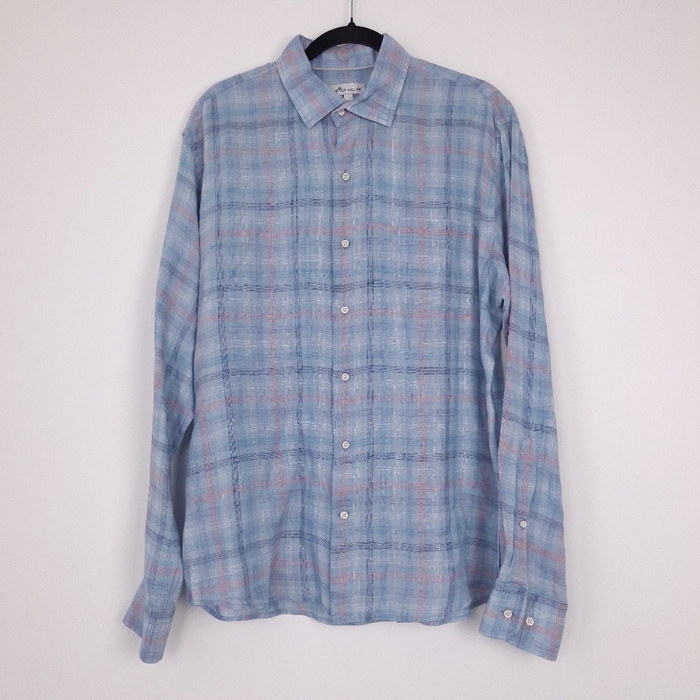 Peter Millar Seaside Crystal Beach Linen Sport Shirt preppy quiet luxury plaid